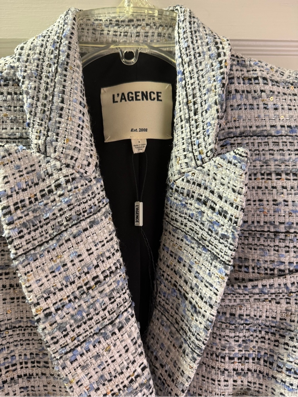 L’agence Kenzie Double Breasted Tweed Blue Blazer - 4 - Picture 5 of 8